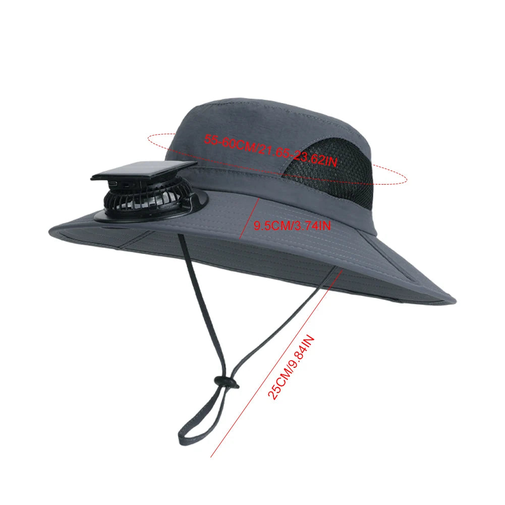 Sun Hat Fan Wide Brim Bucket Hat Male Cooling Summer Hat with Solar Fans Fishing Cap Outdoor Camping Accessories
