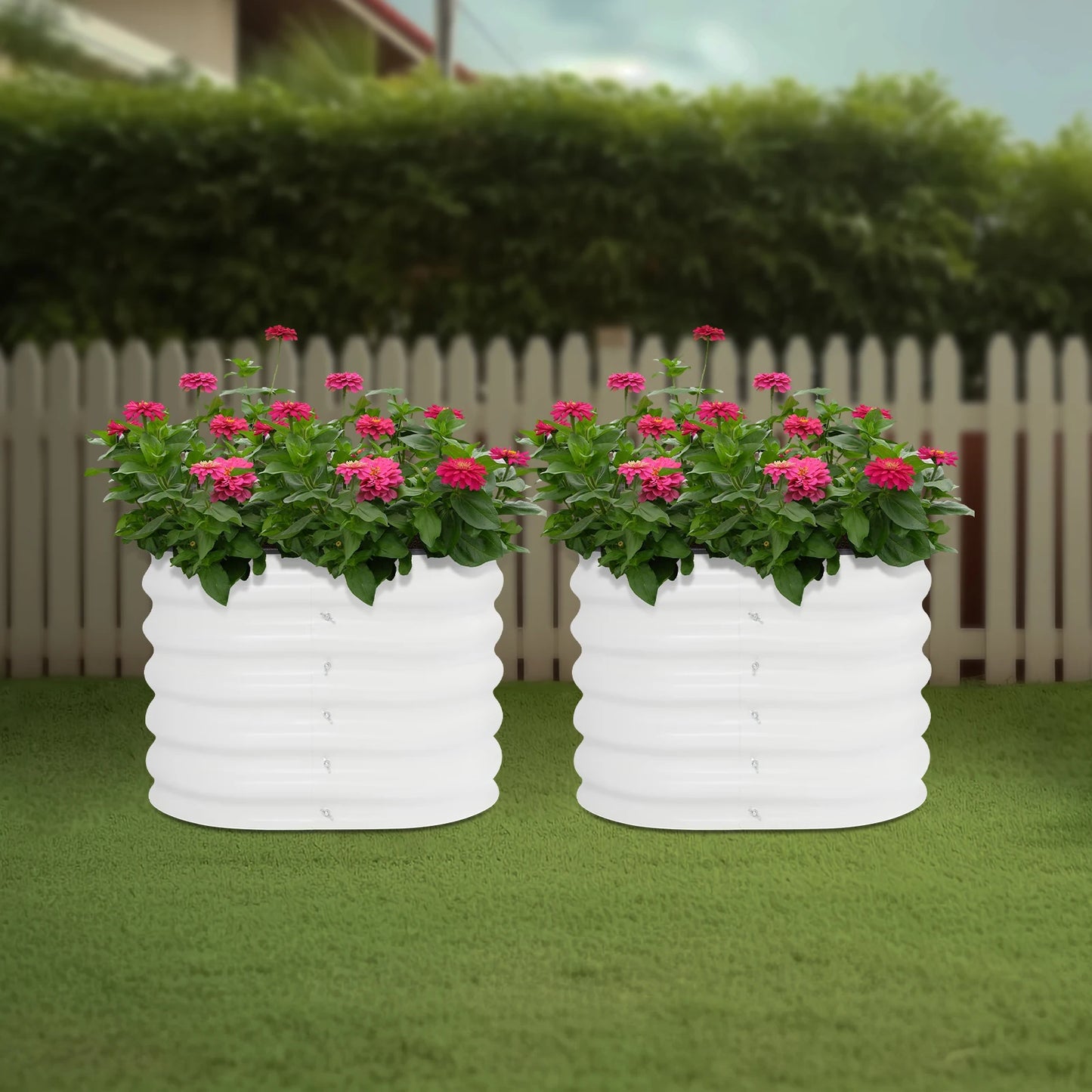 Two Sets Round Flower Pots Garden Metal Planters 60cm