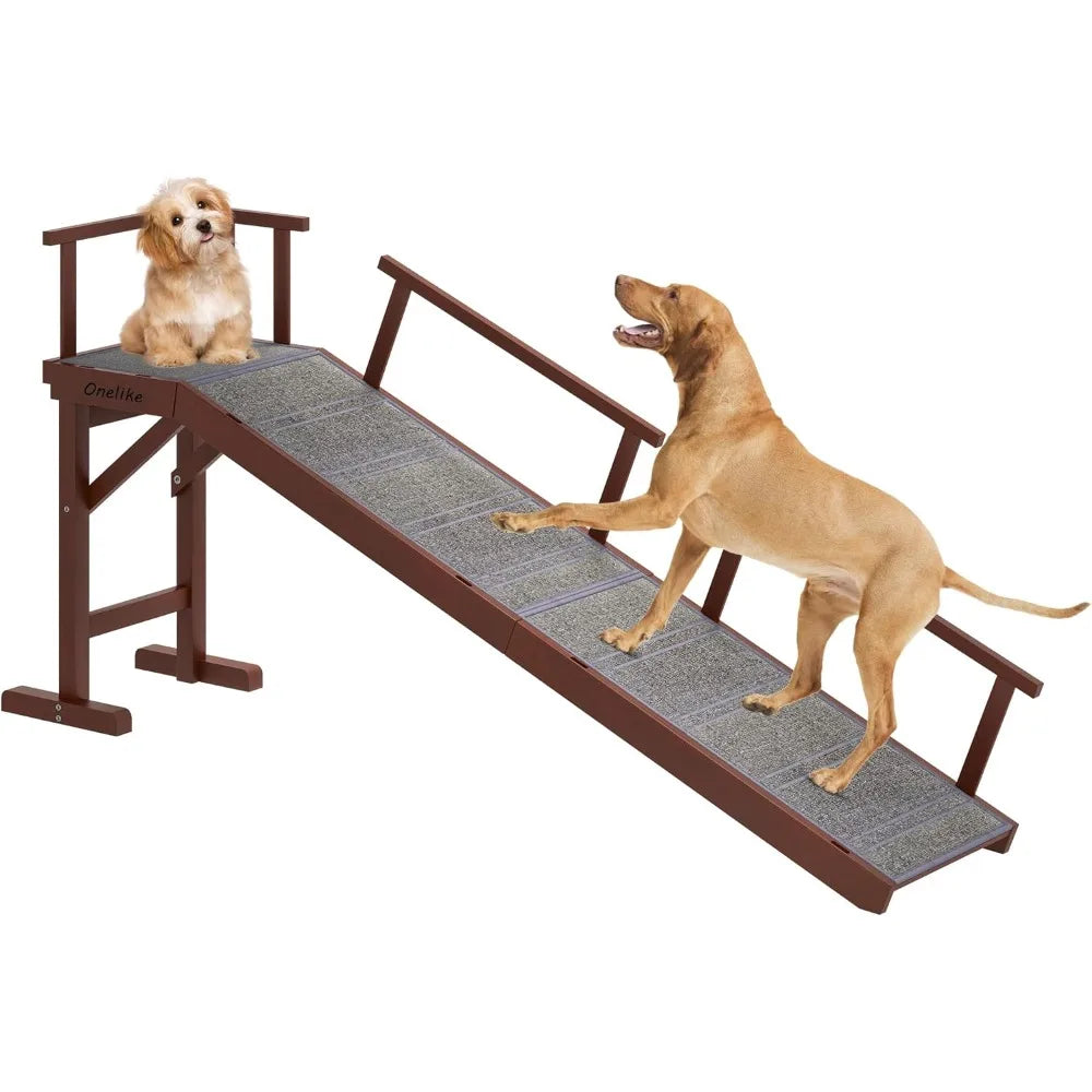 Wooden Dog Ramp For Bed With Removable Rail And Non Slip