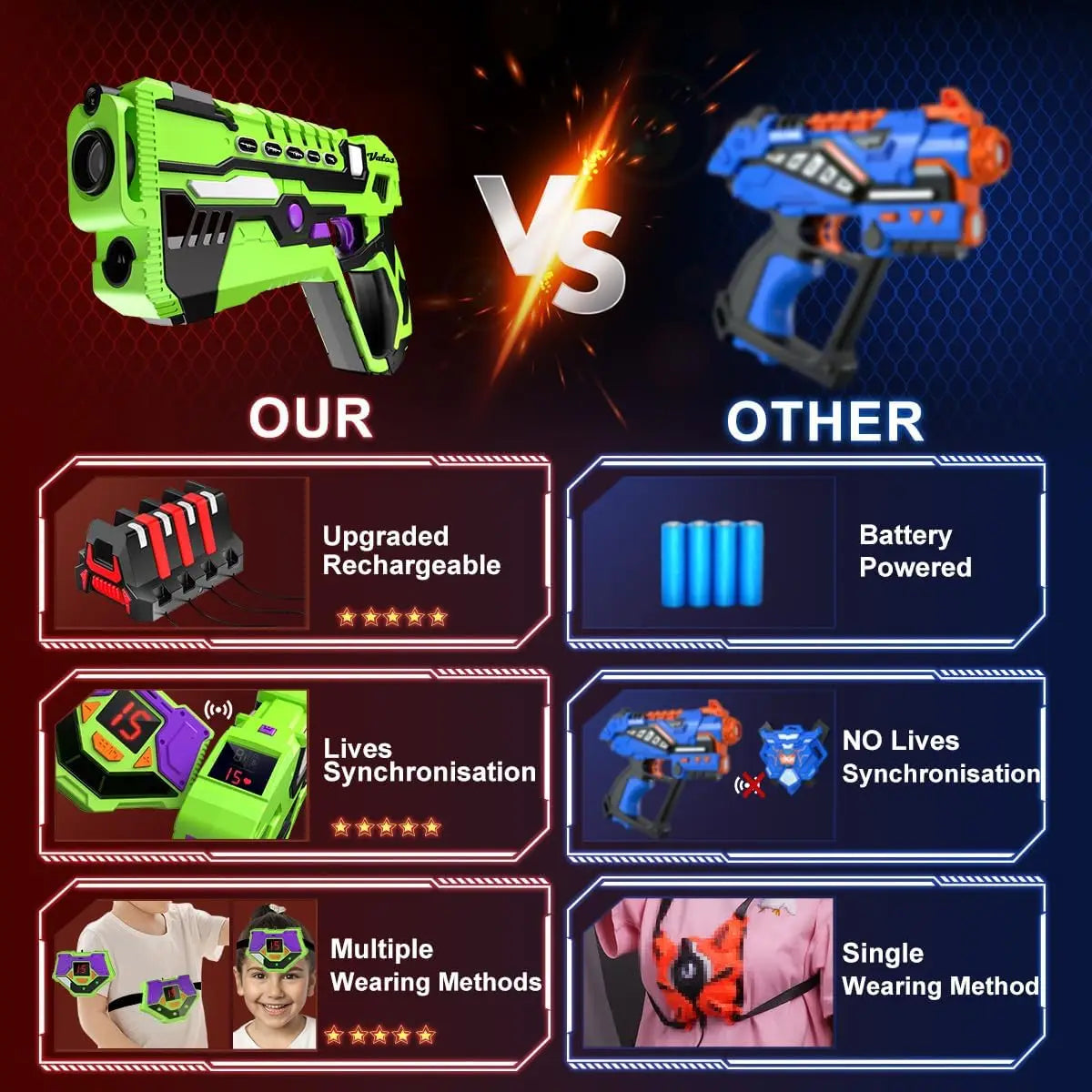 VATOS Laser Tag Battle Game Gun Set Infrared Toy Guns X4