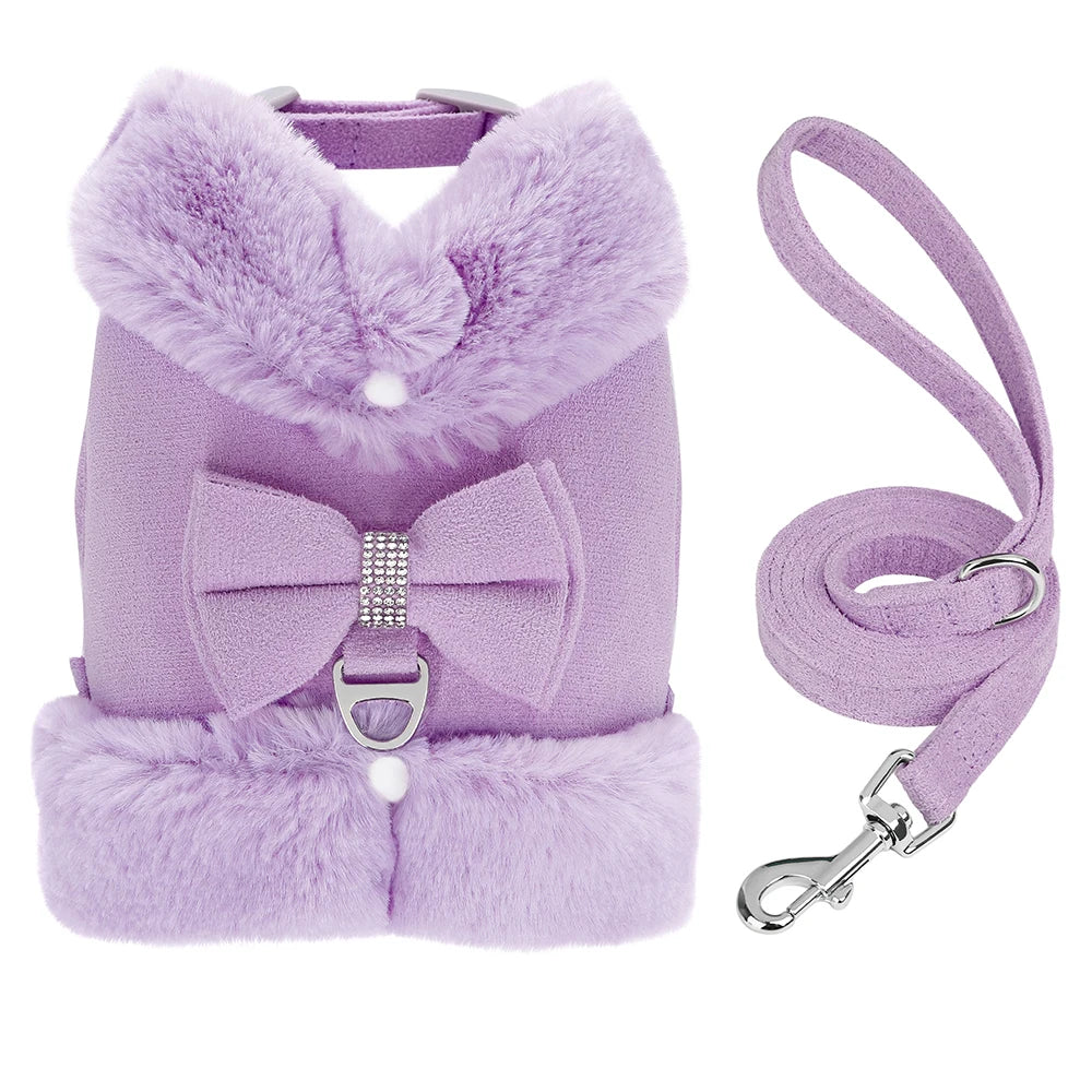 Soft Warm Dog Vest Harness and Leash Set Bow Knot