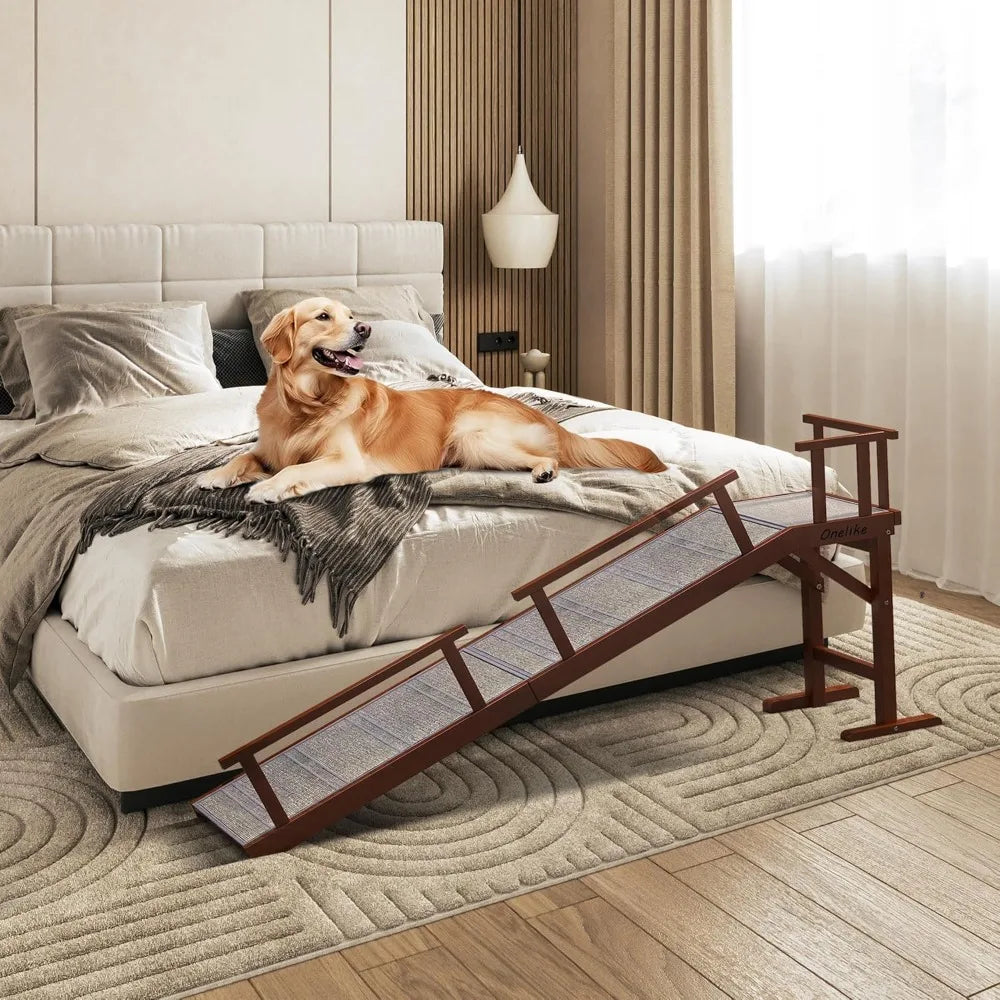 Wooden Dog Ramp For Bed With Removable Rail And Non Slip