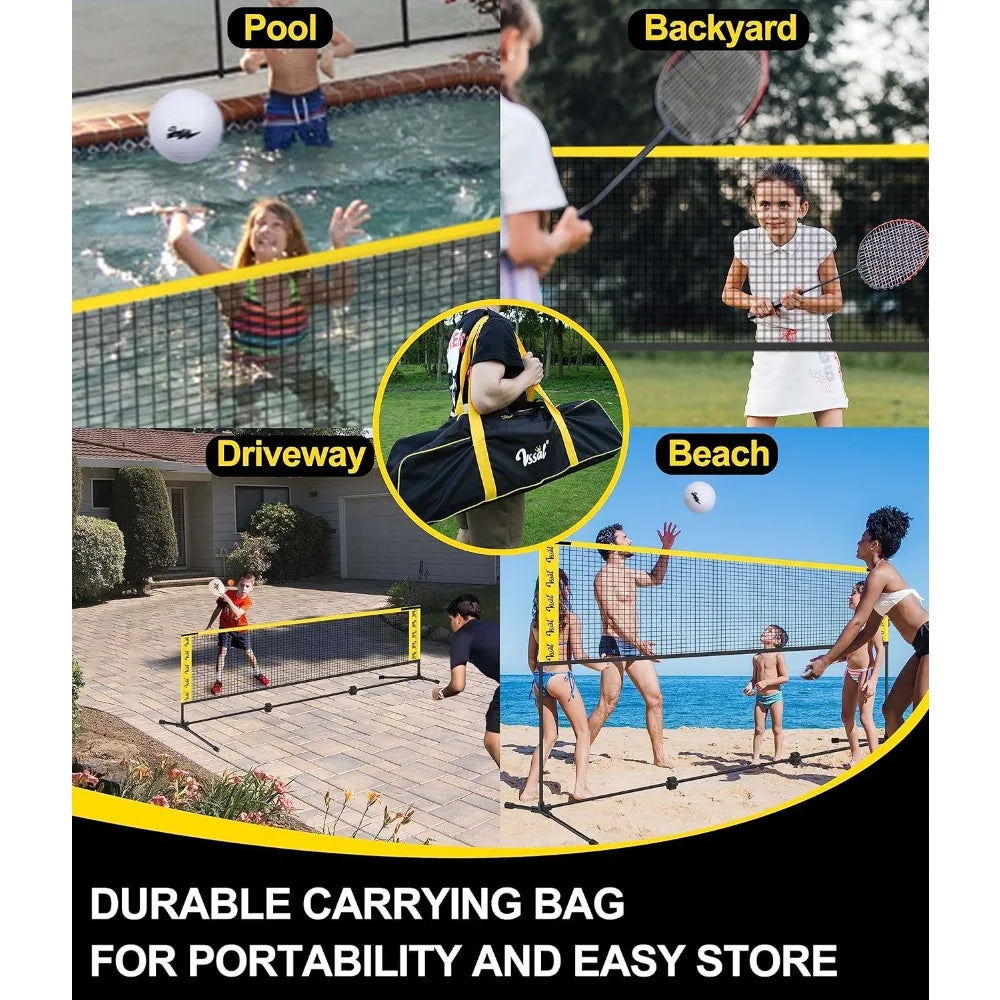 10FT Portable All In One Badminton Pickleball and Kids Volleyball Net Set Half Court