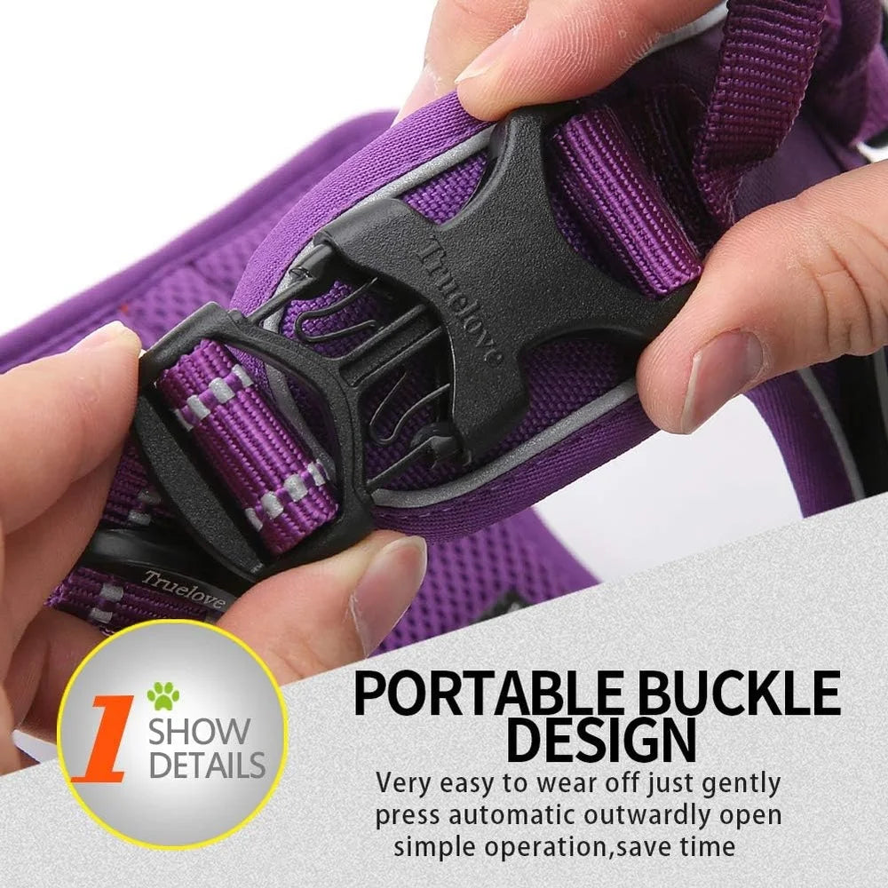 Reflective No Pull Dog Harness Soft Ergonomic Design Lightweight Comfortable Nylon Webbing with Handle and Two Leash Attachments
