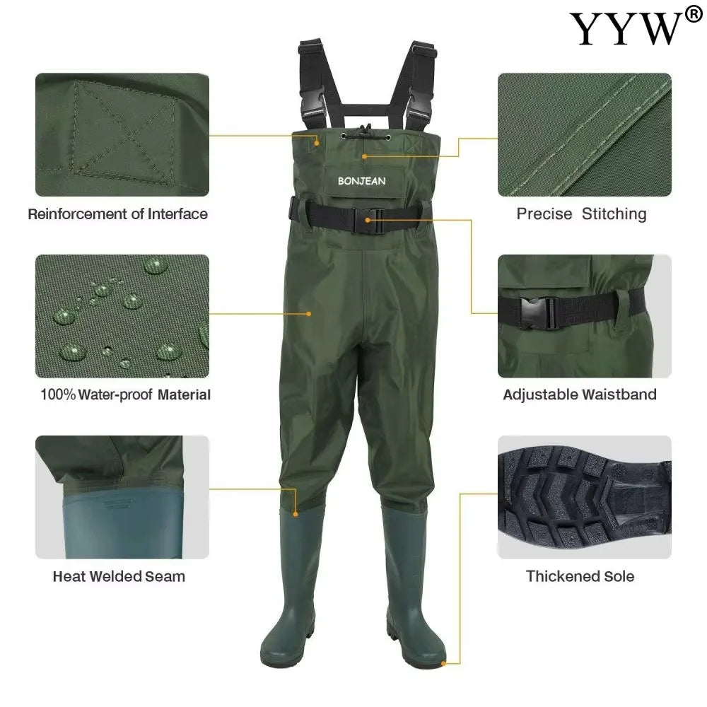 Waterproof Fishing Waders With Boots Durable Outdoor Overalls