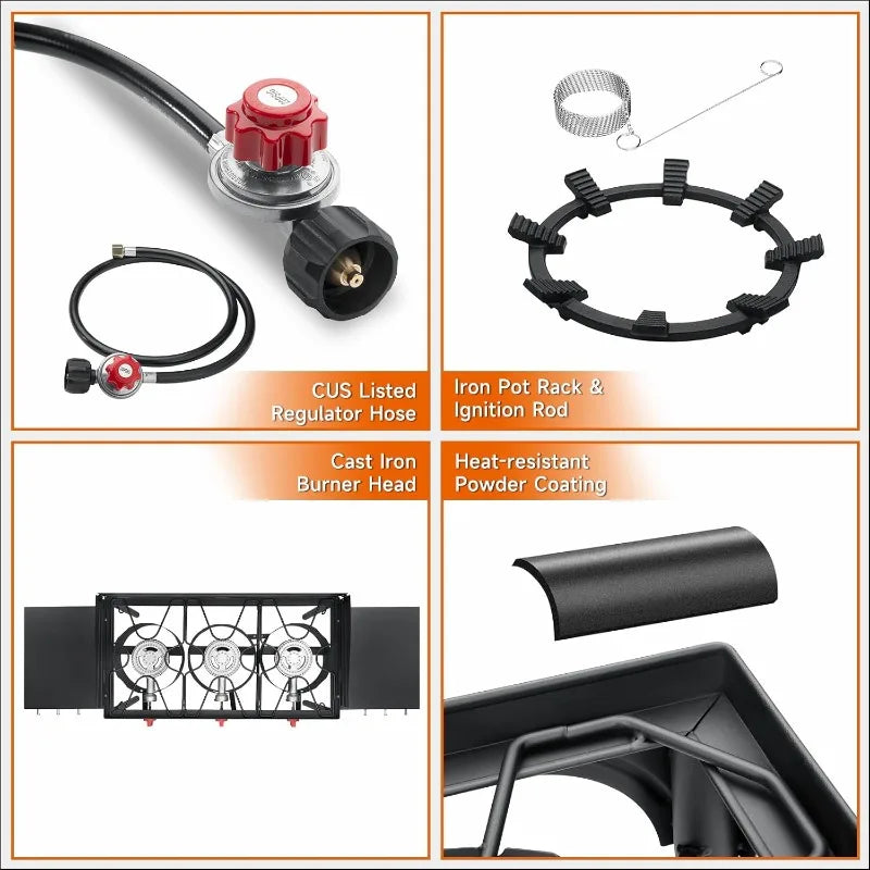 SKOK 3 Burner Propane Stove With Wind Panel And Shelves