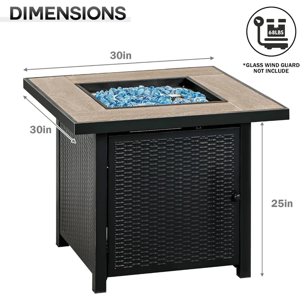 50000 BTU Propane Fire Pit Table Outdoor 30 Inch Square Fire Pit for Backyard and Patio