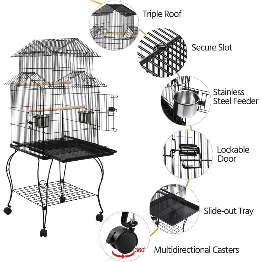 55 Inch Rolling Parrot Cage With Removable Stand Cockatiels