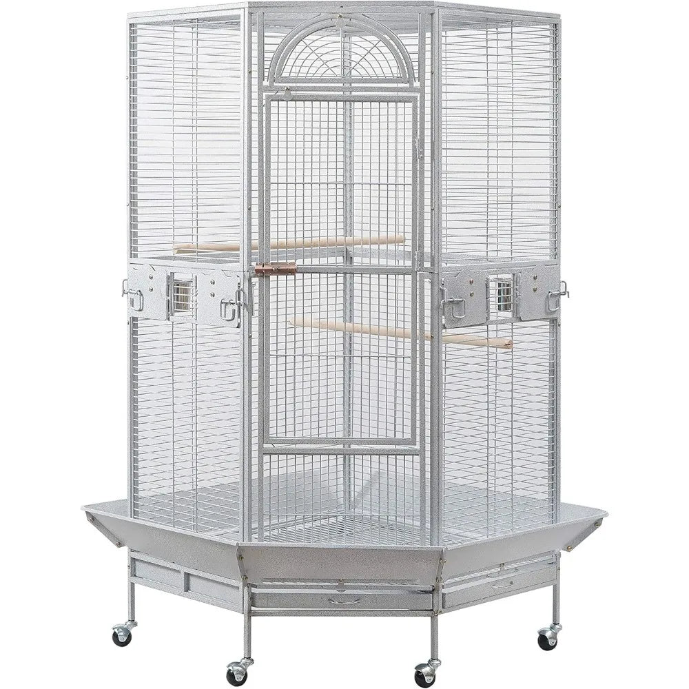 Corner Bird Cage For Cockatiel Parakeet White Vein