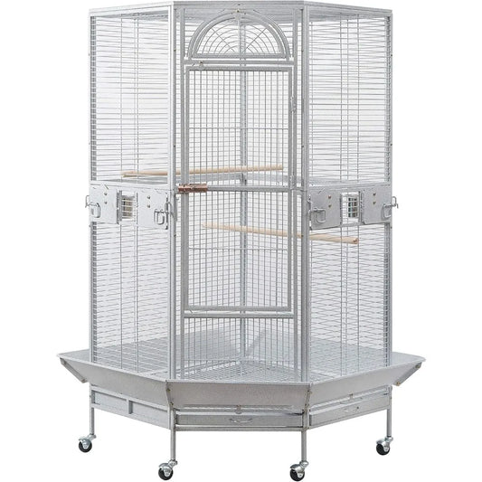 Corner Bird Cage For Cockatiel Parakeet White Vein