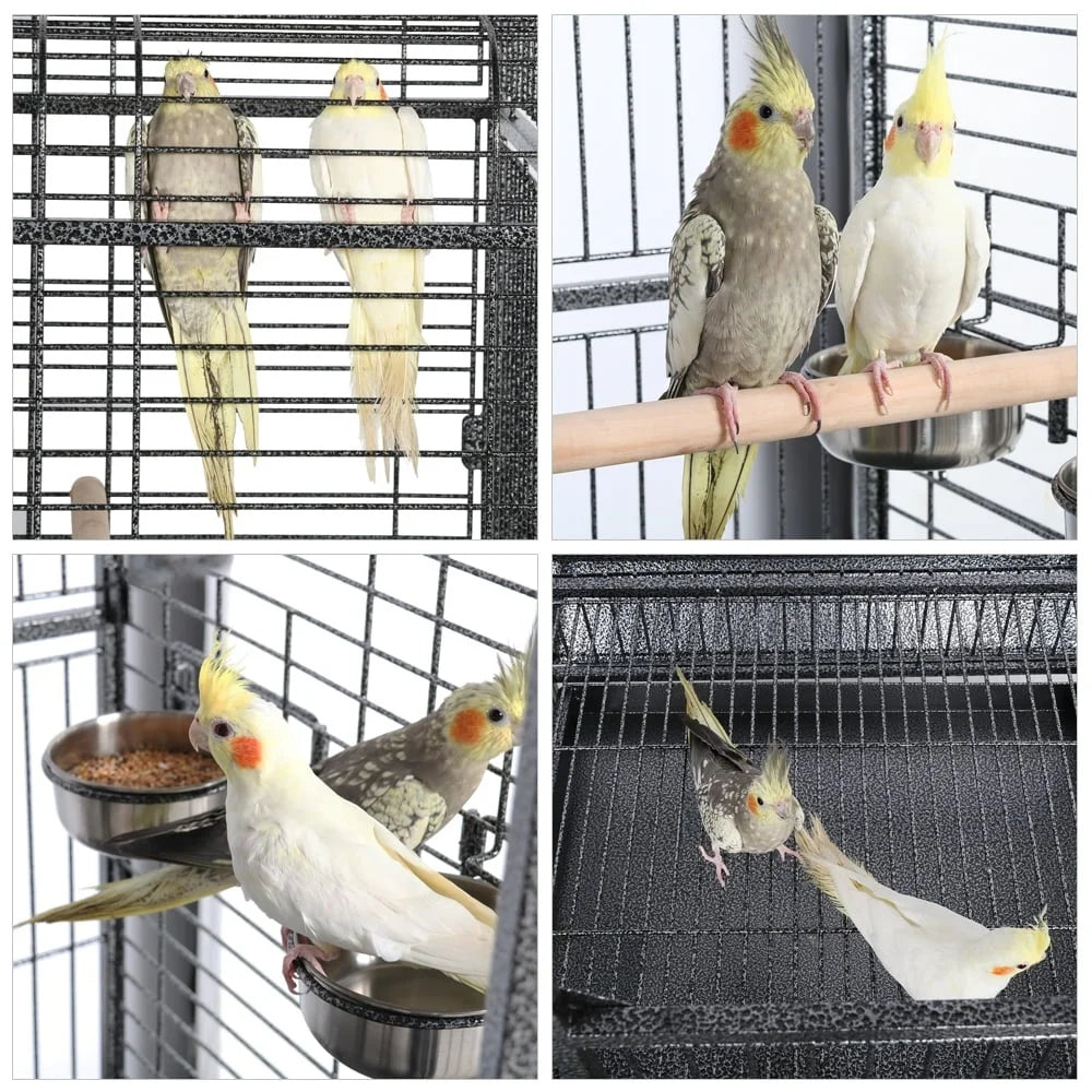 Large Parrot Cage With Open Playtop Rolling Metal Bird Cage
