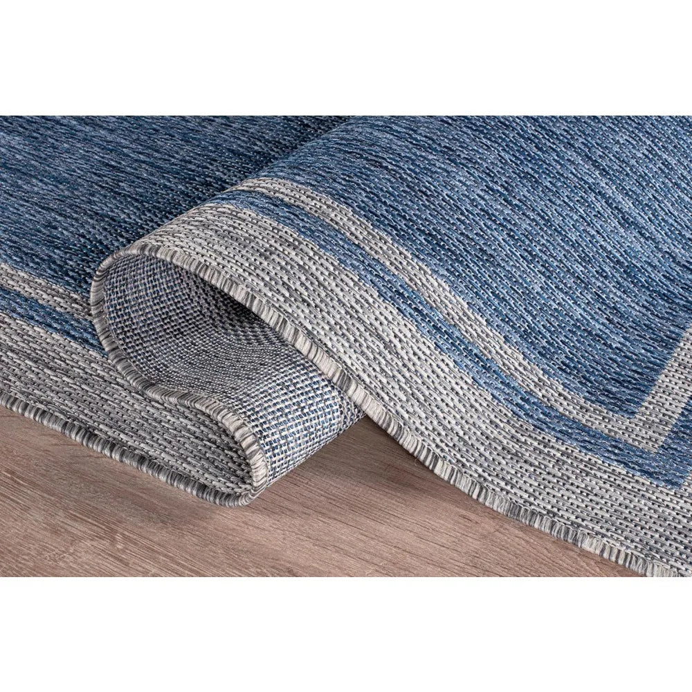 Indoor Outdoor Rug 10x14 Navy Blue Gray Modern Patio Rug