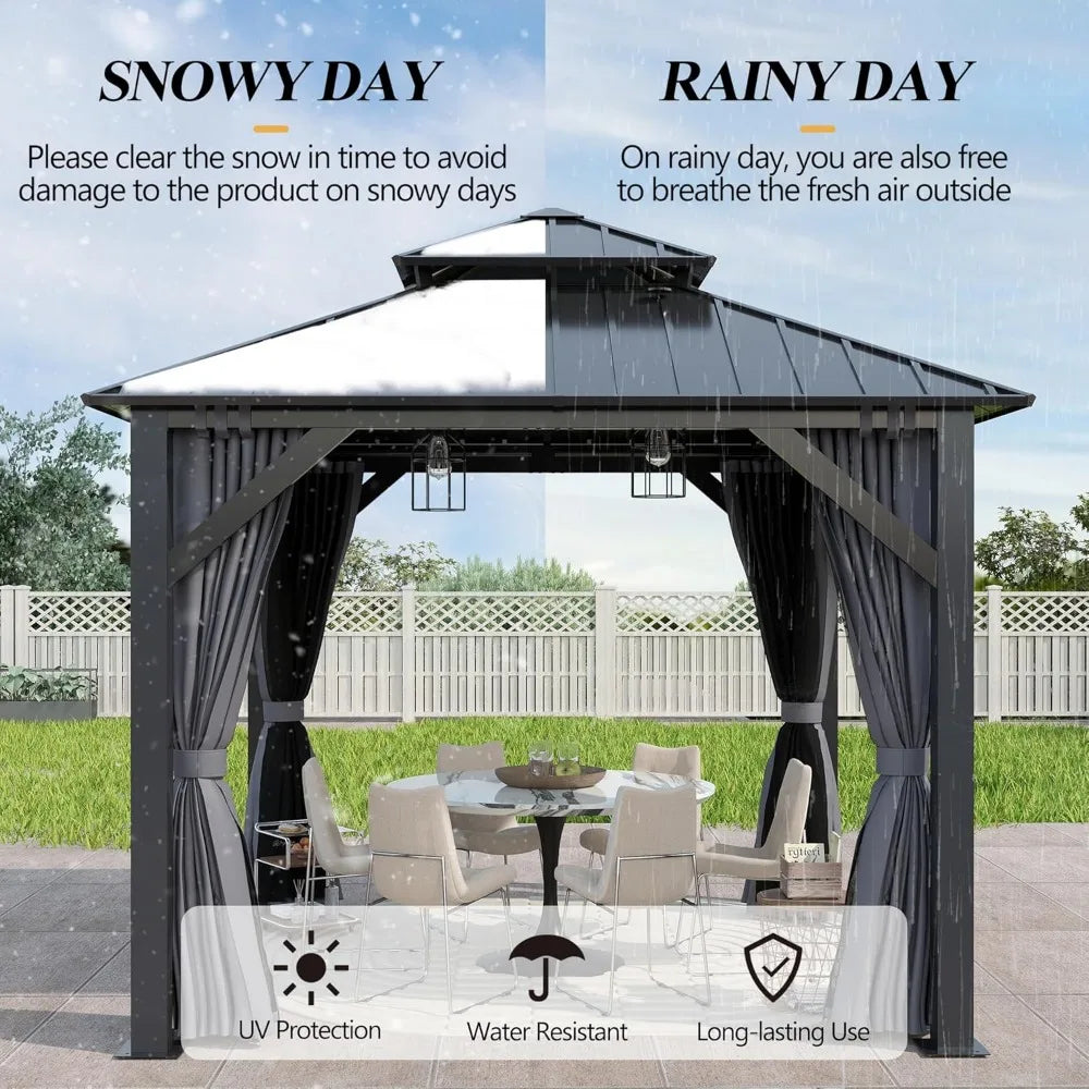 8.5x8.5FT Outdoor Hardtop Gazebo with Double Roof Aluminum Heavy Duty Galvanized Steel Top with Breathable Netting and UV Protection