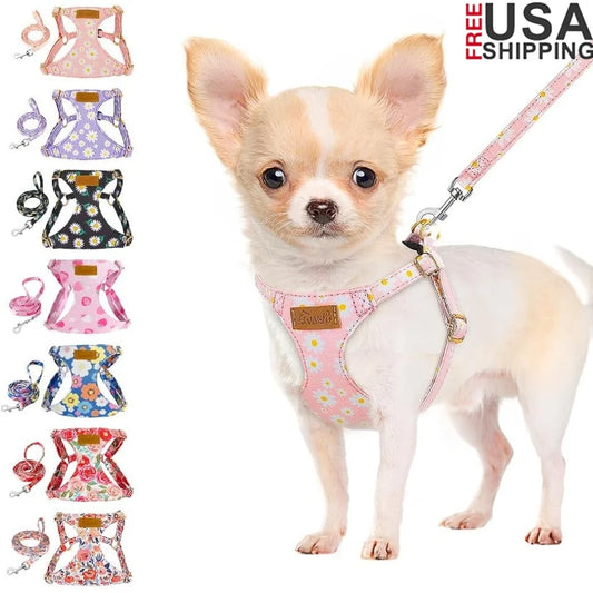 No Pull Dog Harness Adjustable Lightweight Soft Floral Pattern Pet Safety Leash Step In Design for Small and Medium Dogs