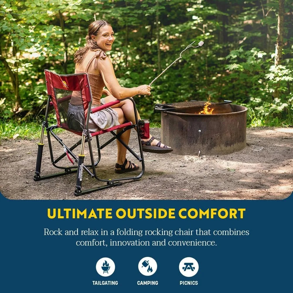 Beach Outdoor Rocking Chair with Beverage Holder Portable and Foldable Sturdy Steel Frame Holds Up to 250 Pounds
