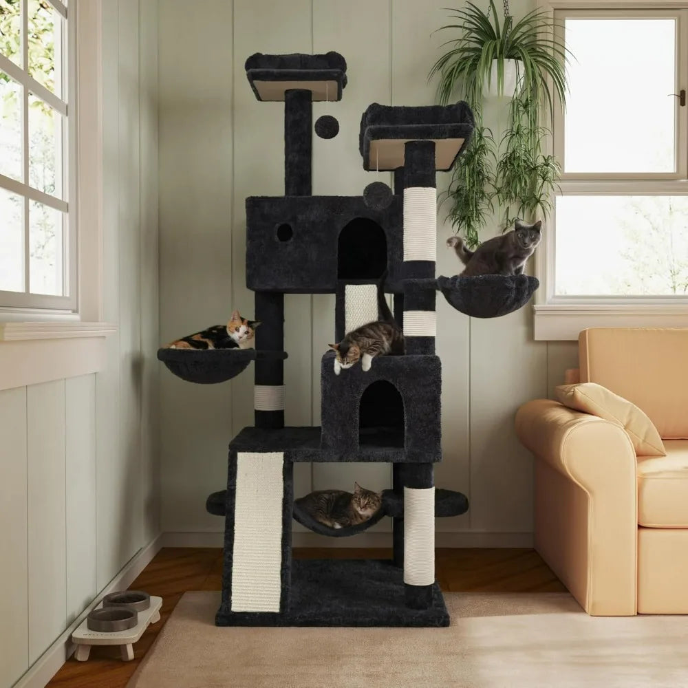 Multi Level Cat Tree Tower With Plush Perches Hammock