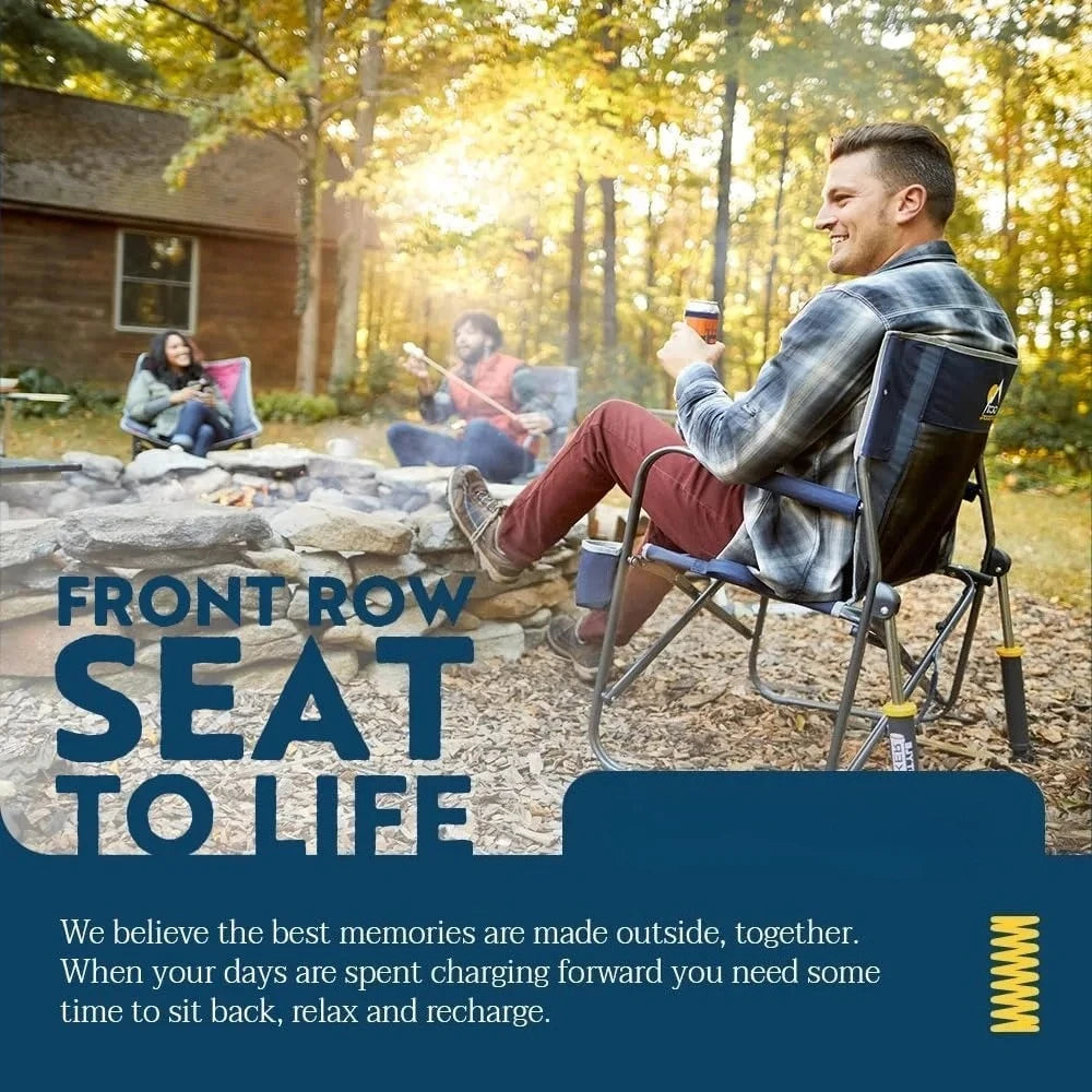 Beach Outdoor Rocking Chair with Beverage Holder Portable and Foldable Sturdy Steel Frame Holds Up to 250 Pounds