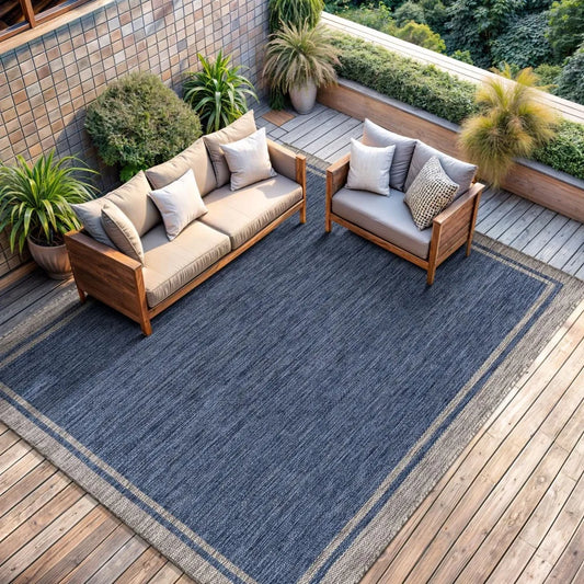 Indoor Outdoor Rug 10x14 Navy Blue Gray Modern Patio Rug