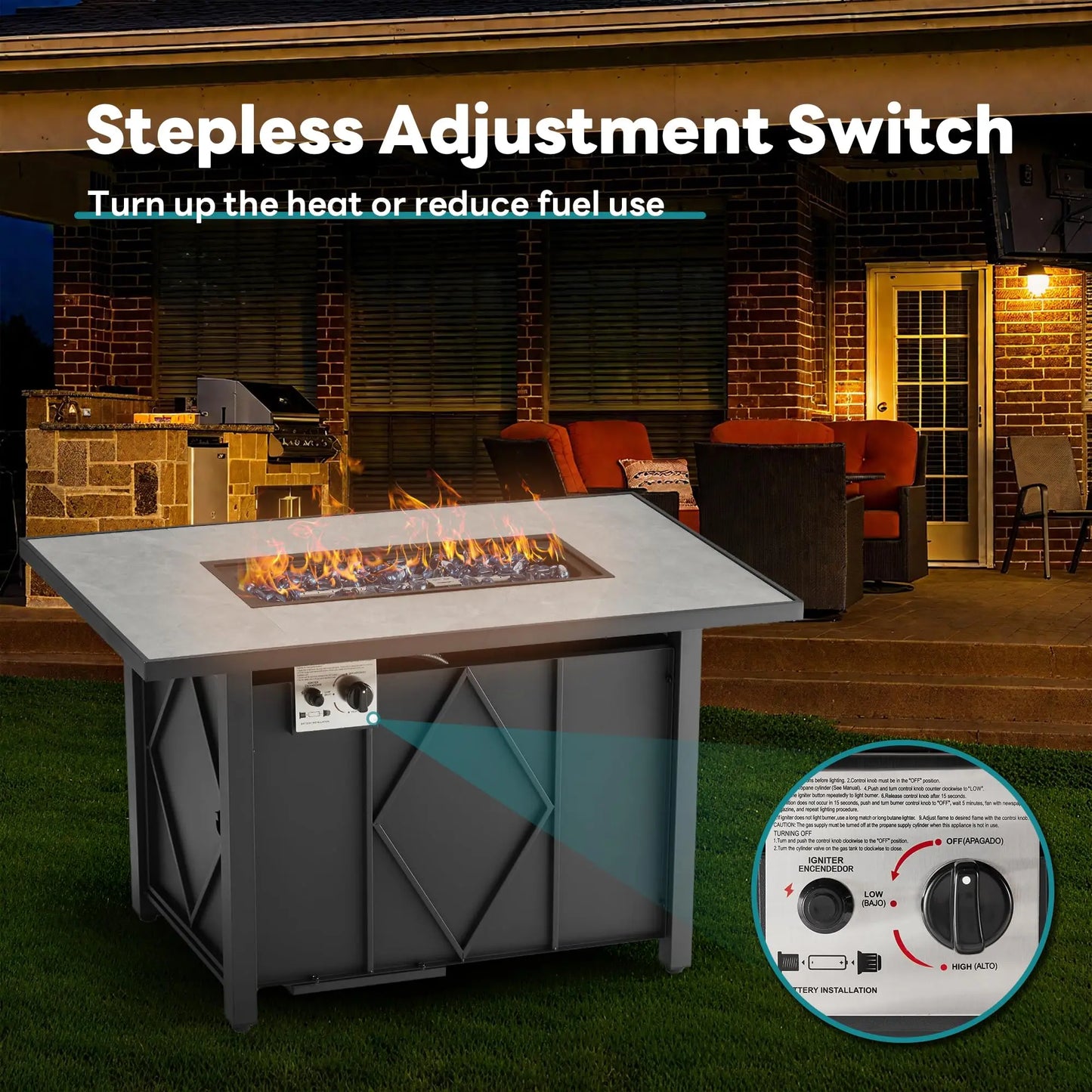 JHK Outdoor Propane Fire Pit Table 50,000 BTU