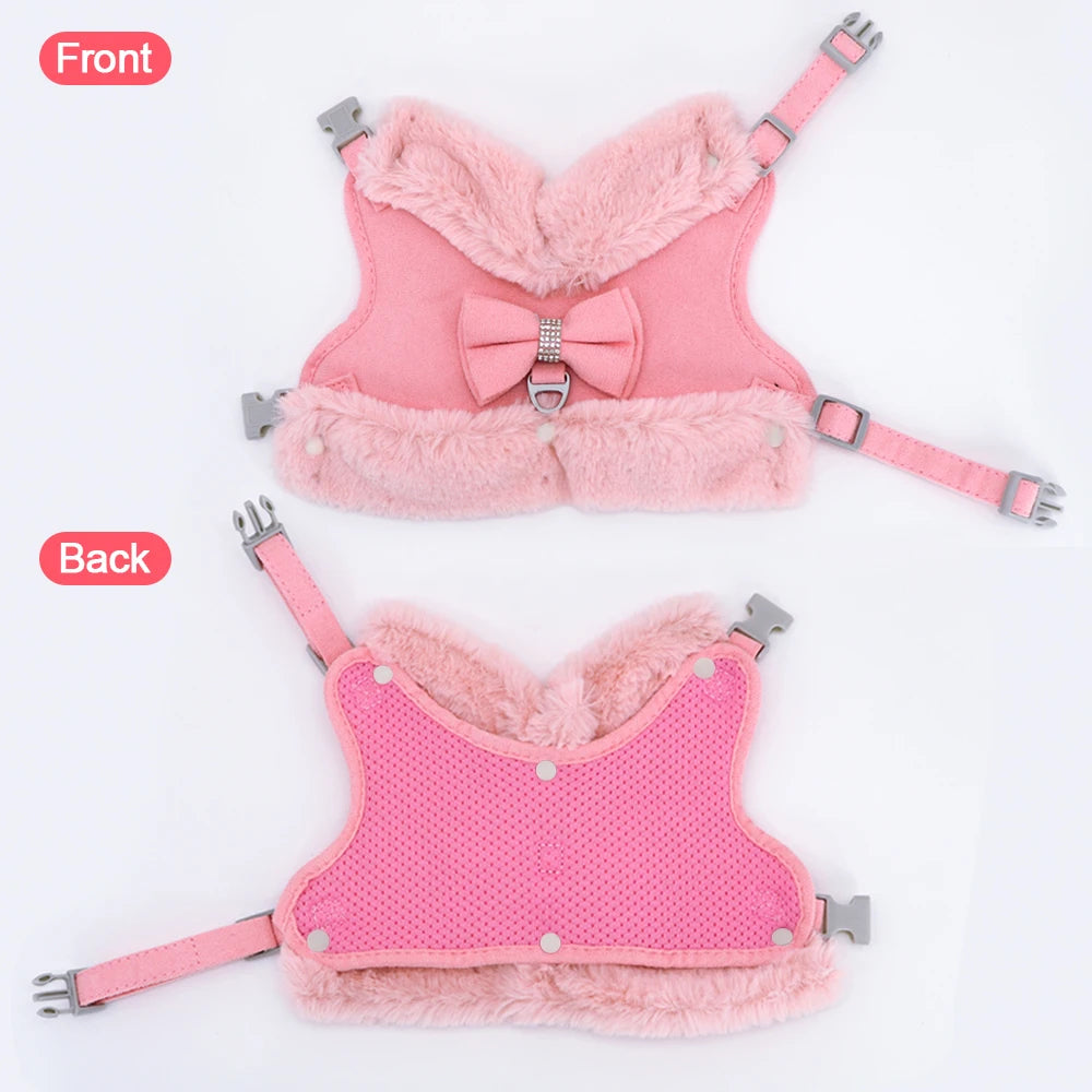 Soft Warm Dog Vest Harness and Leash Set Bow Knot