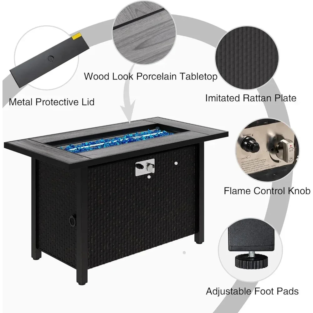 45 Inch Fire Table Propane Fire Pit with Glass Wind Guard and Rain Cover Outdoor Firepit Table 50000 BTU 3 in 1 Fire Table