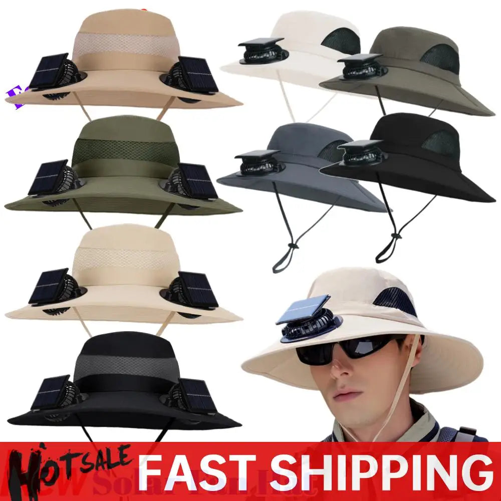 Sun Hat Fan Wide Brim Bucket Hat Male Cooling Summer Hat with Solar Fans Fishing Cap Outdoor Camping Accessories