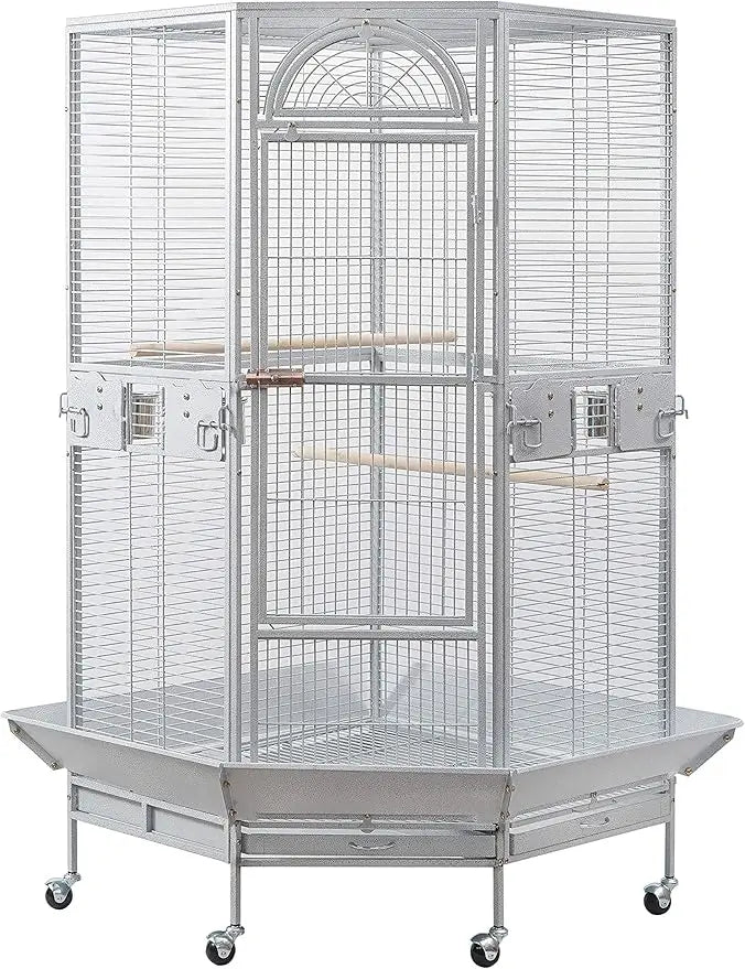 Corner Bird Cage For Cockatiel Parakeet White Vein
