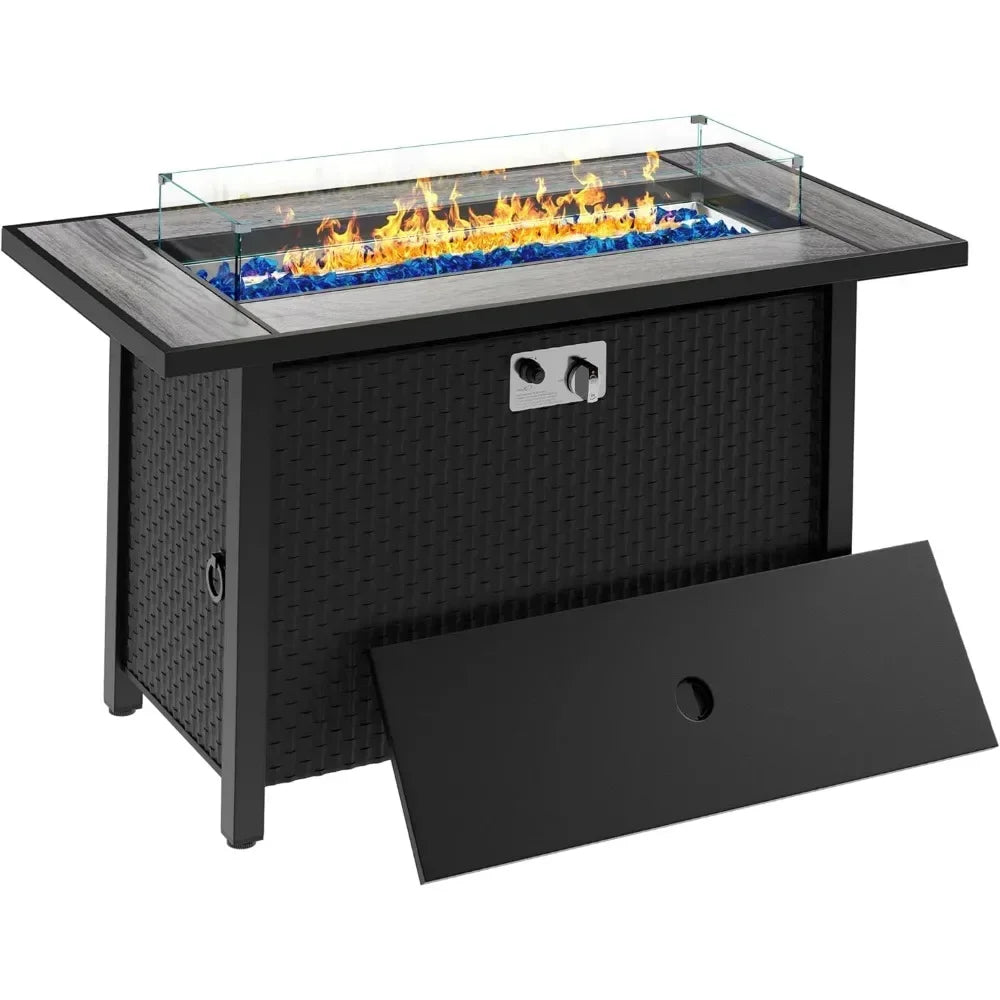 45 Inch Fire Table Propane Fire Pit with Glass Wind Guard and Rain Cover Outdoor Firepit Table 50000 BTU 3 in 1 Fire Table