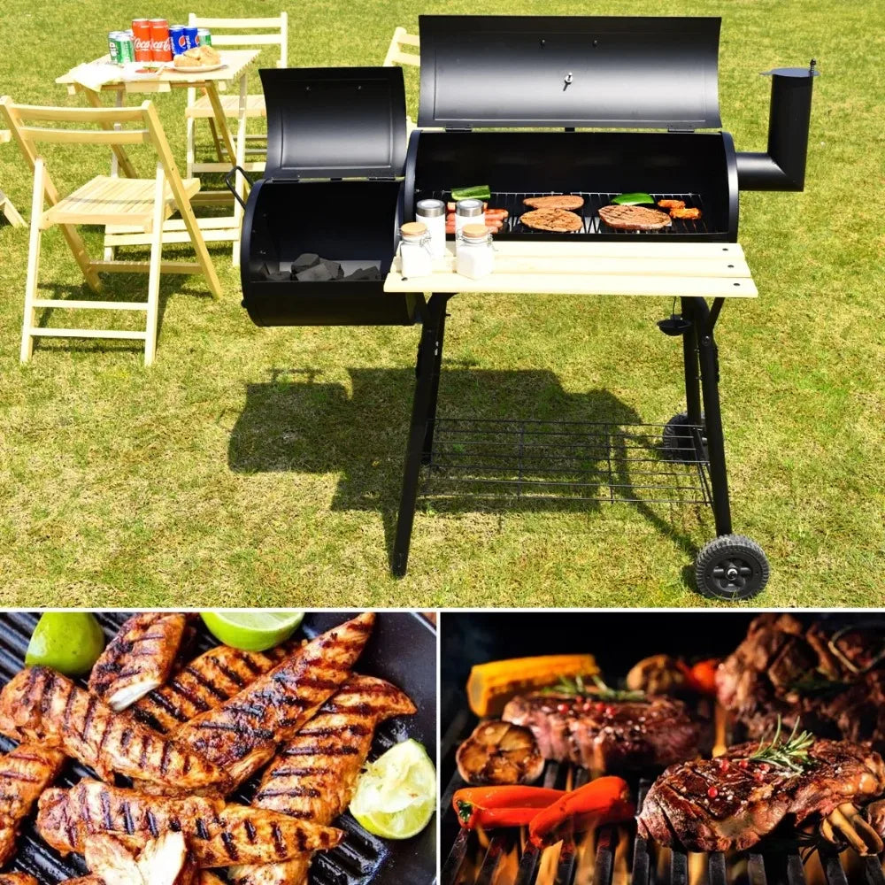 Outdoor BBQ Grill Charcoal Barbecue Pit Patio Backyard Meat Cooker Smoker Sturdy Solid Steel Construction