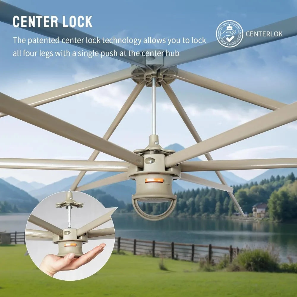 14x14 Pop Up Gazebo Patented Center Lock 6-Sided Portable Gazebo Easy Set Up 300D Silver Coated Fabric UV Resistant