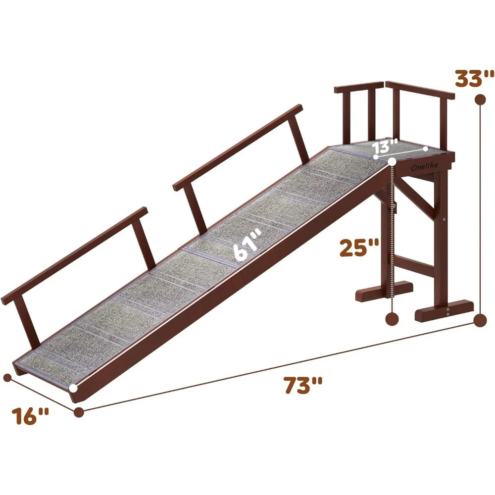 Wooden Dog Ramp For Bed With Removable Rail And Non Slip