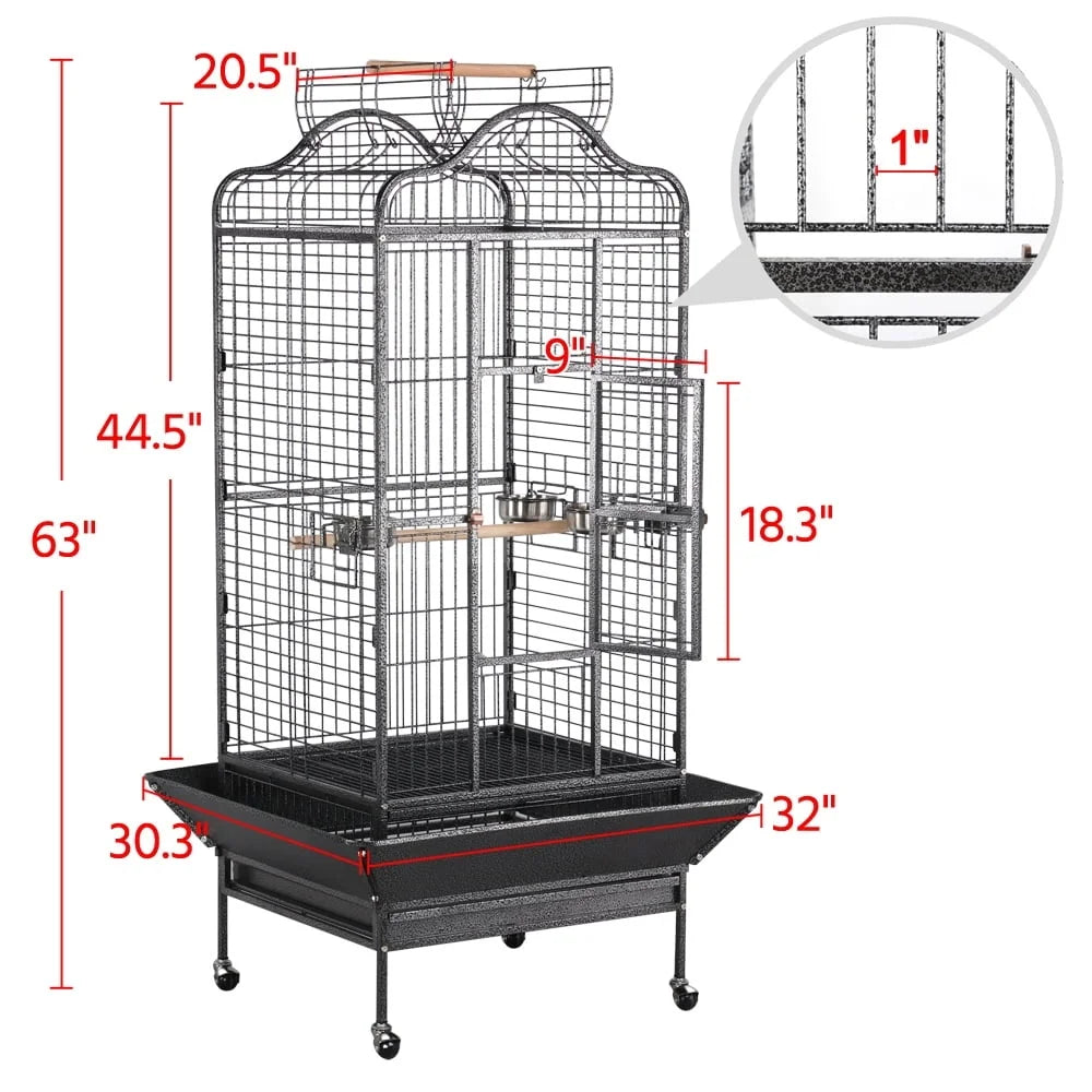 Large Parrot Cage With Open Playtop Rolling Metal Bird Cage