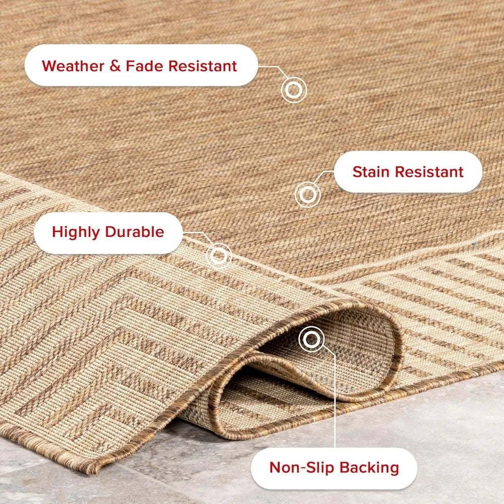 Outdoor Area Rug 9ft6in By 12ft Casual Striped Border