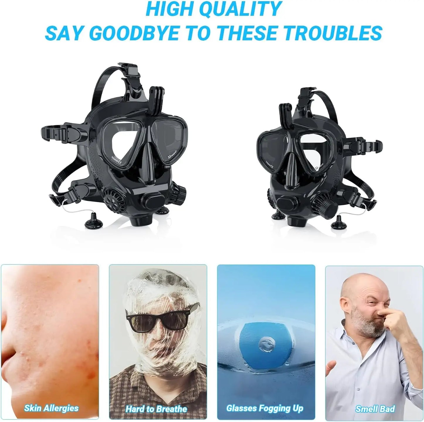 Full Face Dive Mask 180 Panoramic View Camera Mount