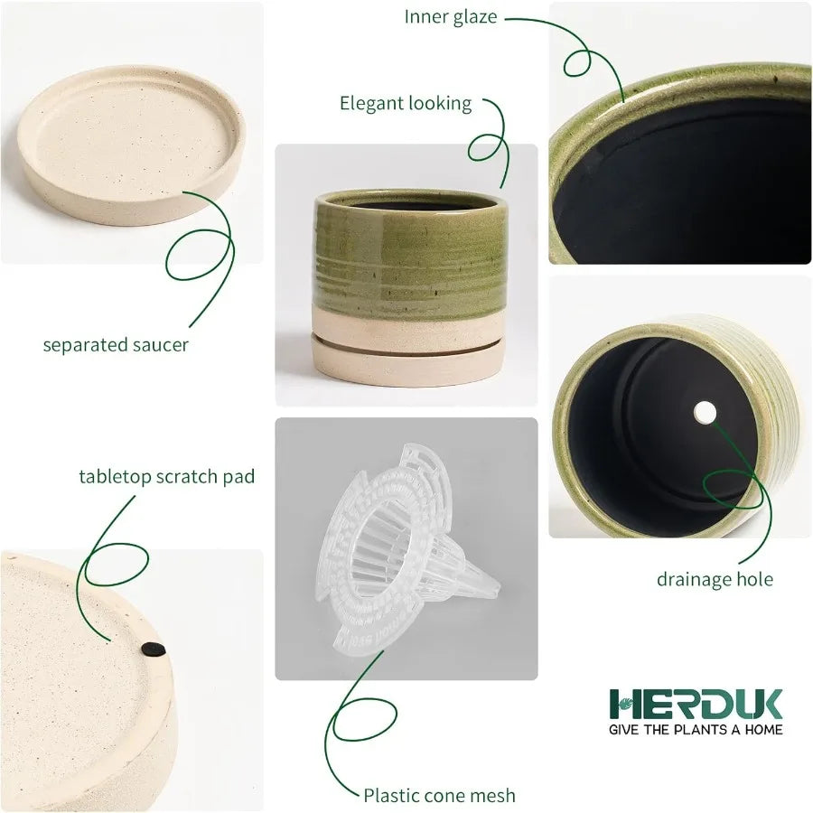 6 Inch Ceramic Plant Pots With Drainage Hole And Saucer