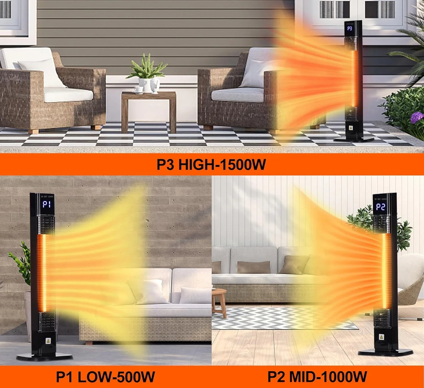 Indoor Outdoor Patio Heater 1500W Infrared Tower With Remote