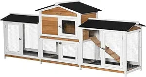 Wooden Rabbit Hutch With Double Side Run Boxes Ramp Playpen