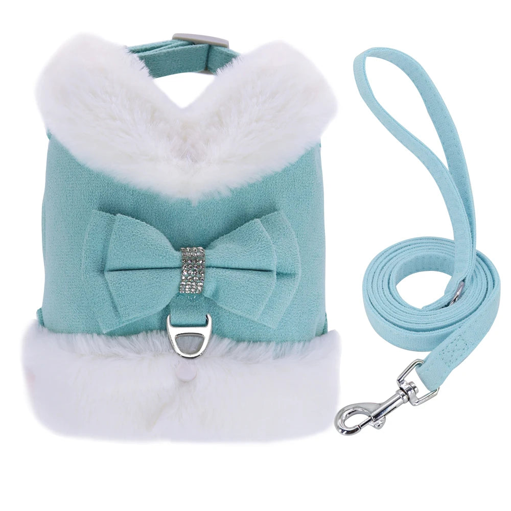 Soft Warm Dog Vest Harness and Leash Set Bow Knot