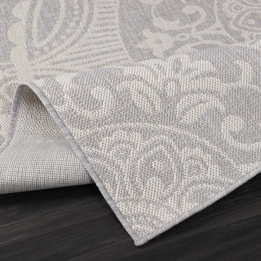 Gray Medallion Outdoor Rug 8x10 Washable Patio Waterproof