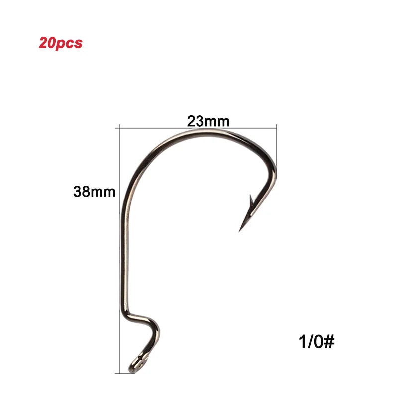 Twenty Pieces High Carbon Steel Offset Hooks For Fishing