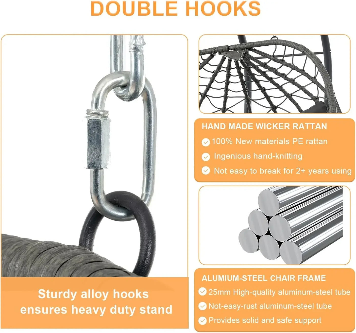 XMSJ 2 Person Double Egg Swing Chair With Stand