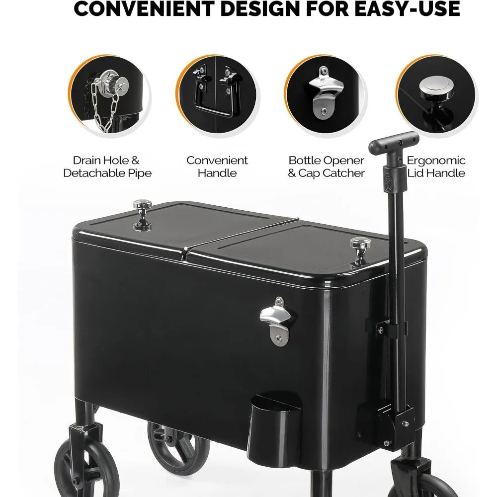 80 Quart Wagon Rolling Cooler Ice Chest With 10 Inch Wheels