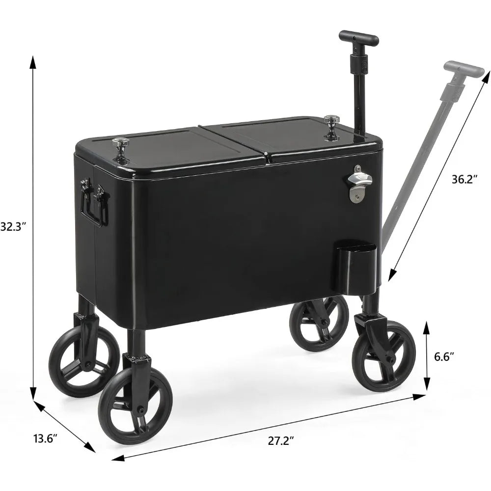 80 Quart Wagon Rolling Cooler Ice Chest With 10 Inch Wheels