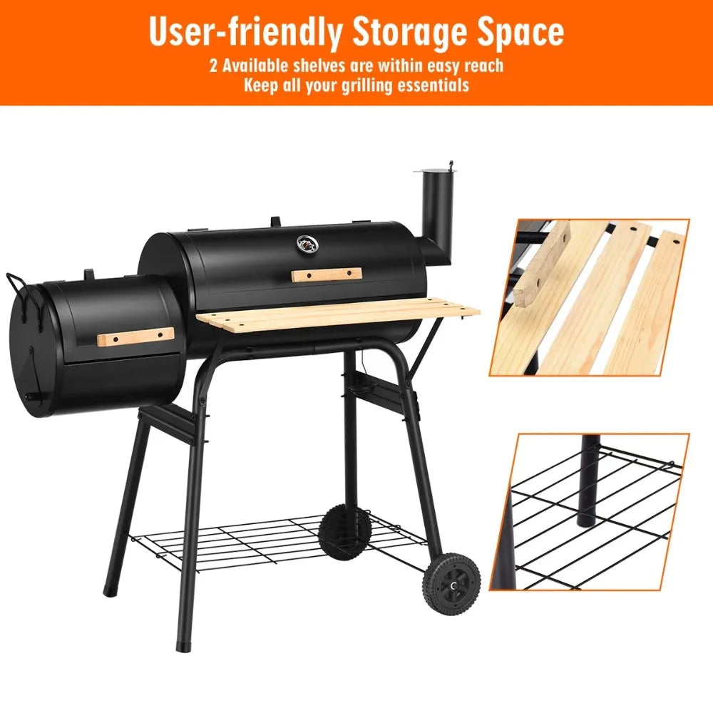 Outdoor BBQ Grill Charcoal Barbecue Pit Patio Backyard Meat Cooker Smoker Sturdy Solid Steel Construction