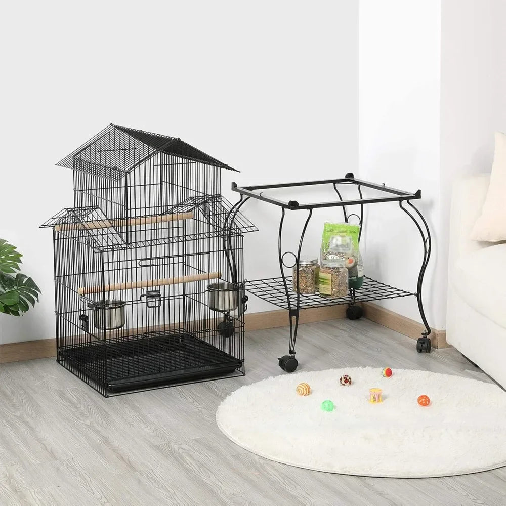 55 Inch Rolling Parrot Cage With Removable Stand Cockatiels