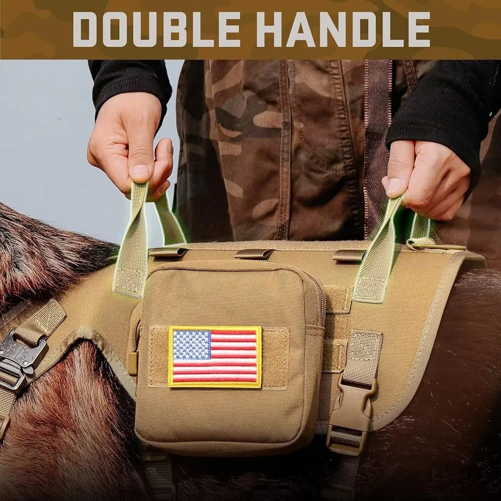 Tactical Dog Harness Large Breeds No Pull Military Collar Bungee Leash Set with MOLLE Backpack for Outdoor Training