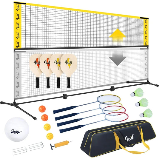 10FT Portable All In One Badminton Pickleball and Kids Volleyball Net Set Half Court