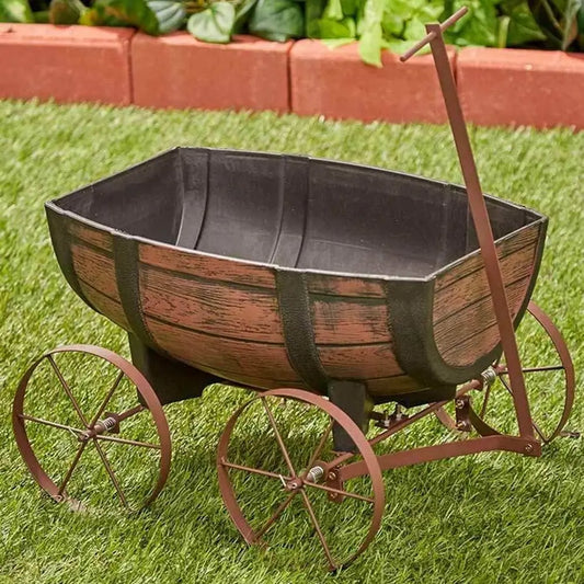Barrel Wagon Planter Rustic Vintage Farmhouse Garden Decor