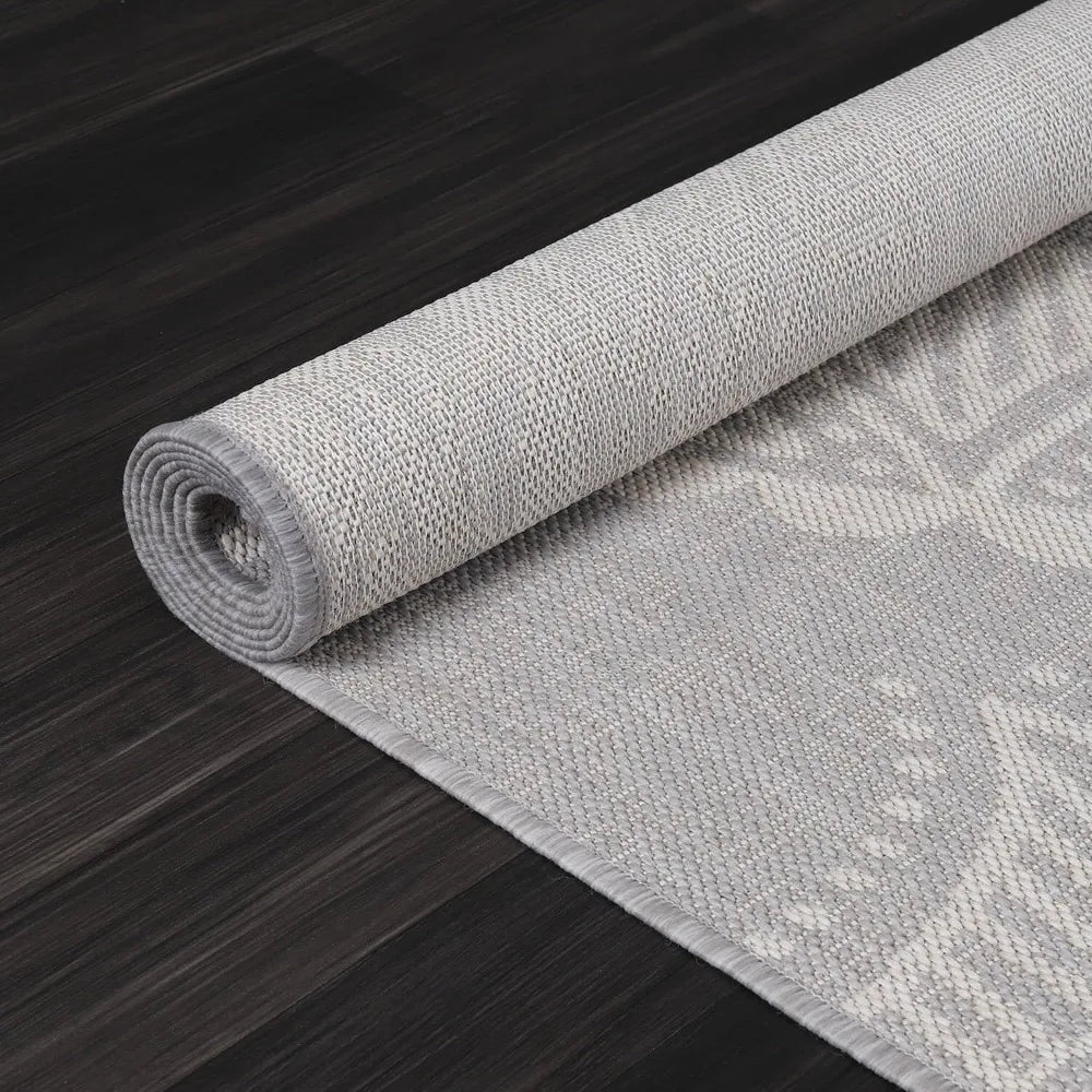 Gray Medallion Outdoor Rug 8x10 Washable Patio Waterproof