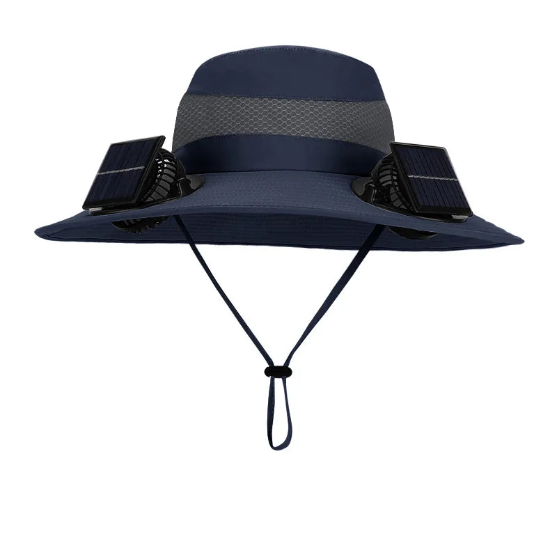 Sun Hat Fan Wide Brim Bucket Hat Male Cooling Summer Hat with Solar Fans Fishing Cap Outdoor Camping Accessories